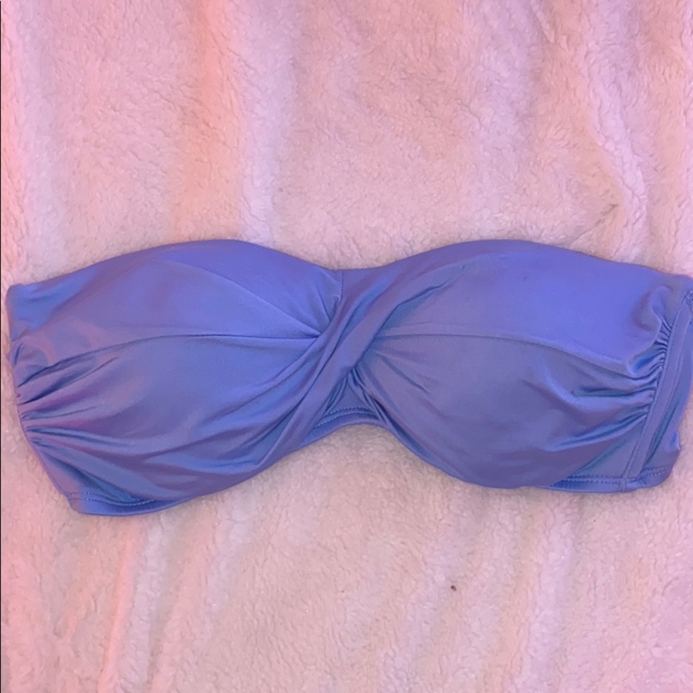 strapless blue swim top